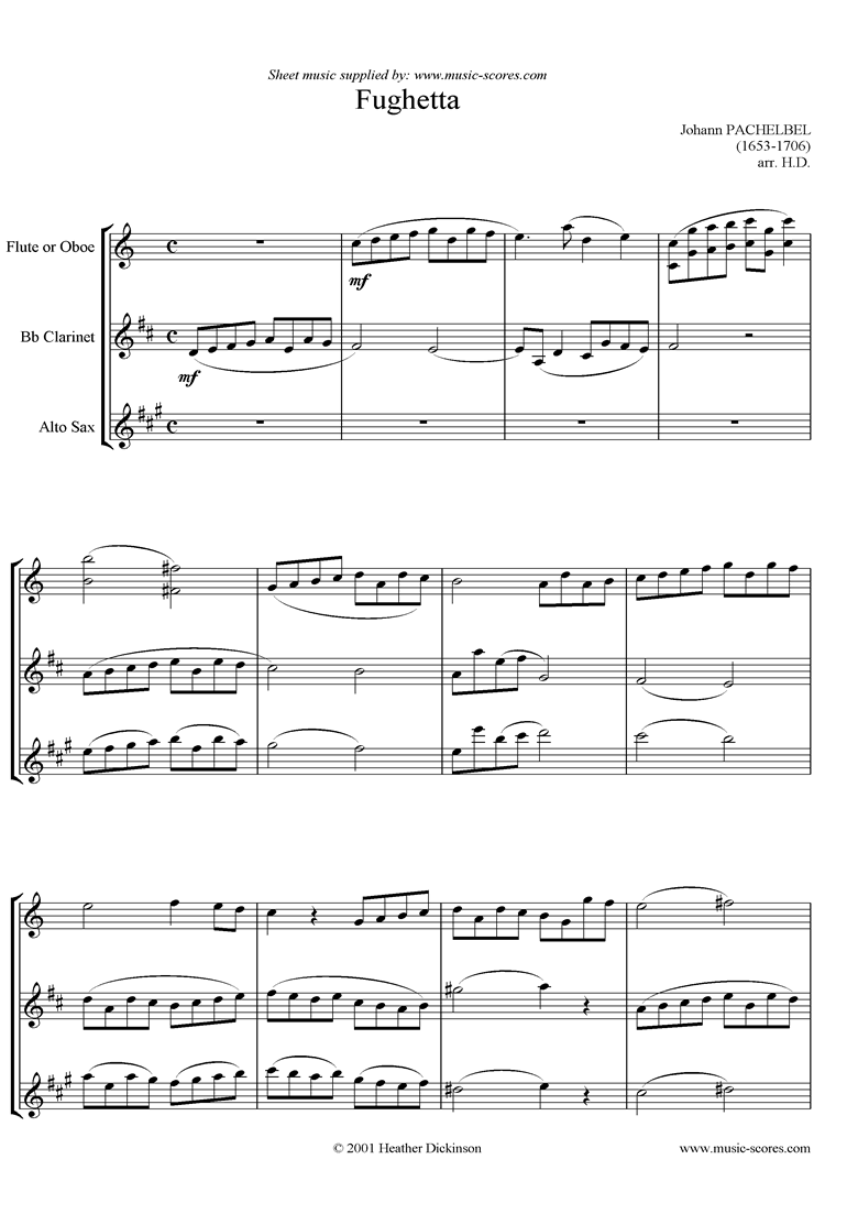 Fughetta in C: Trio for Flute, Clarinet, Alto Sax by Pachelbel